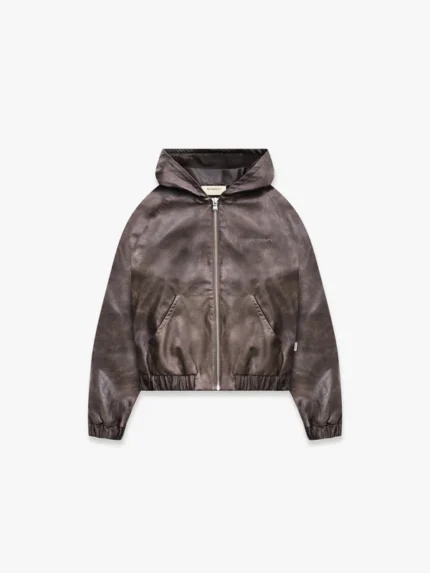 HOODED LEATHER JACKET - VINTAGE BROWN