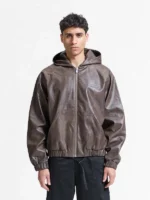 HOODED LEATHER JACKET - VINTAGE BROWN