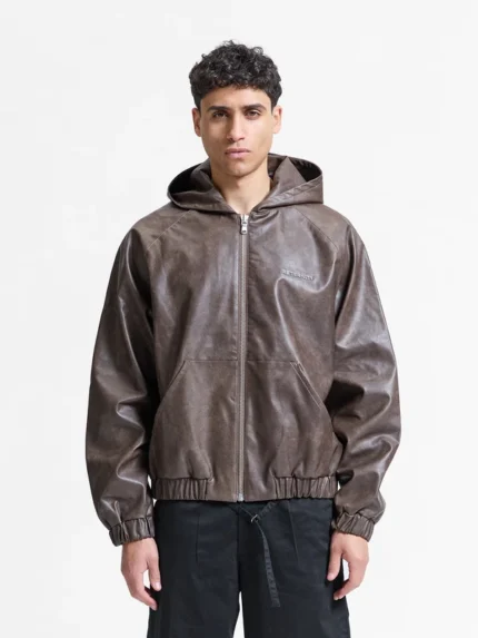 HOODED LEATHER JACKET - VINTAGE BROWN